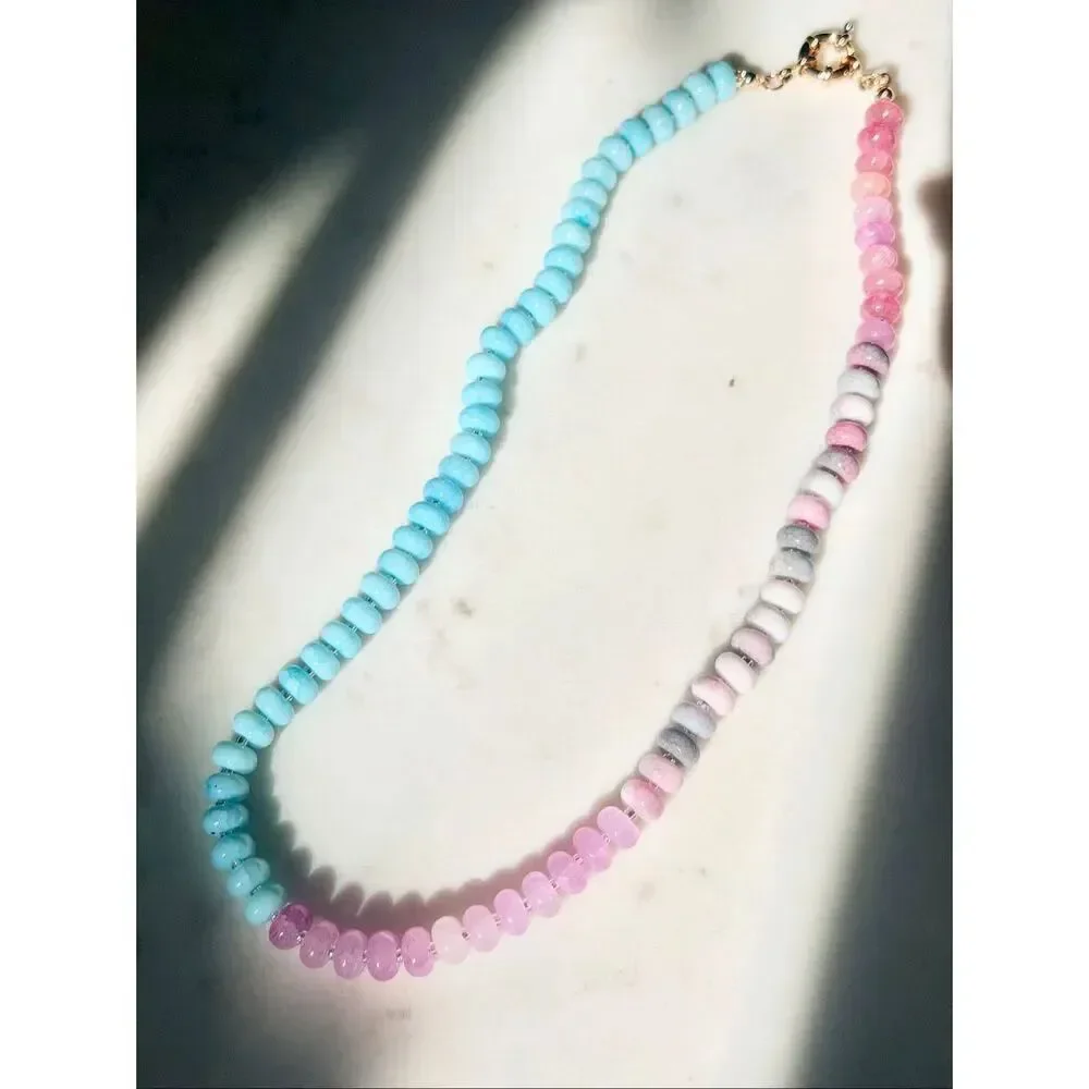 Pastel Pink Blue Beaded Necklace Coastal Y2K Mermaidcore Jewelry